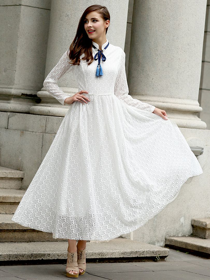 High Neck White Dress With Sleeves References