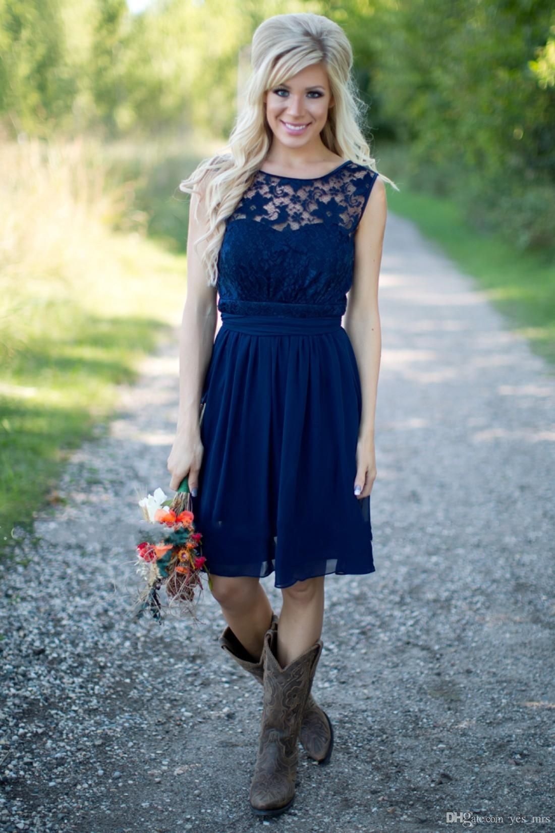 2016 new navy blue country style bridesmaid dresses short