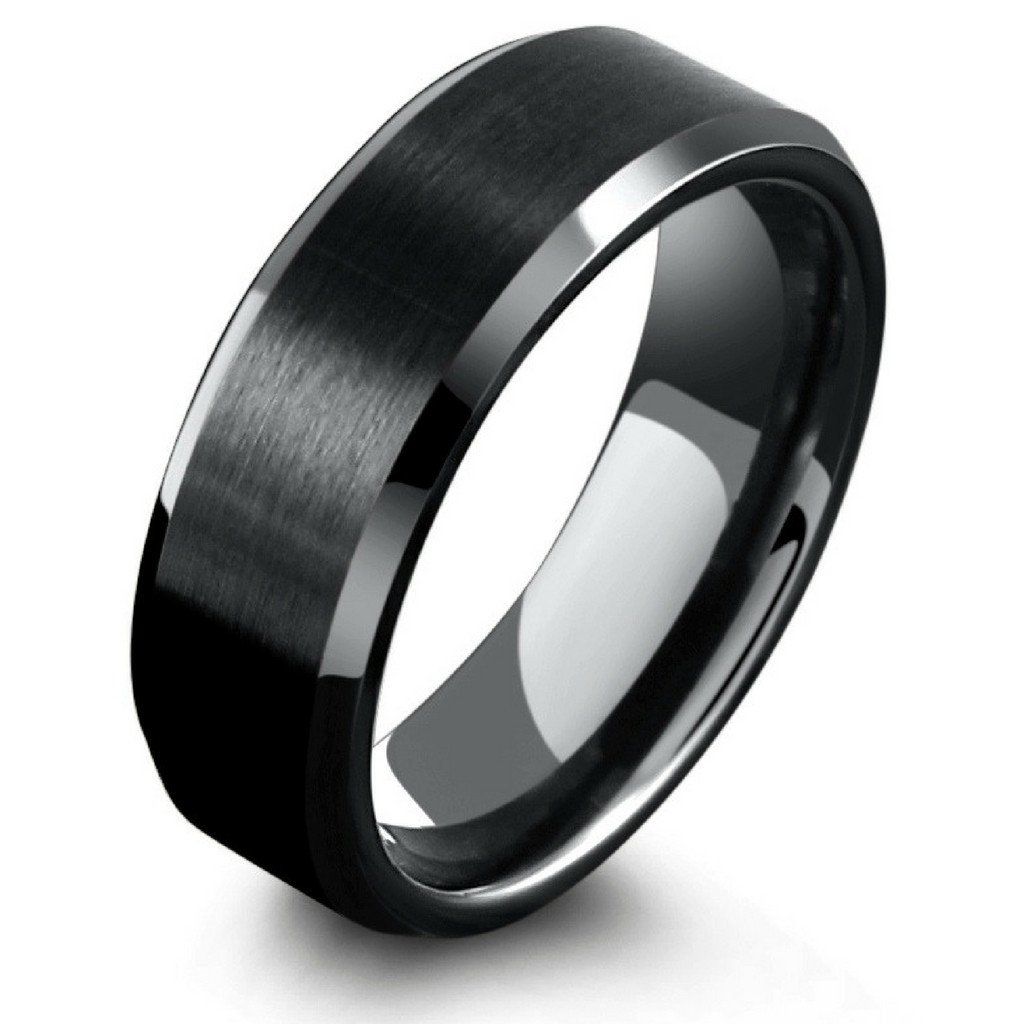 8mm mens black tungsten wedding ring with matte center