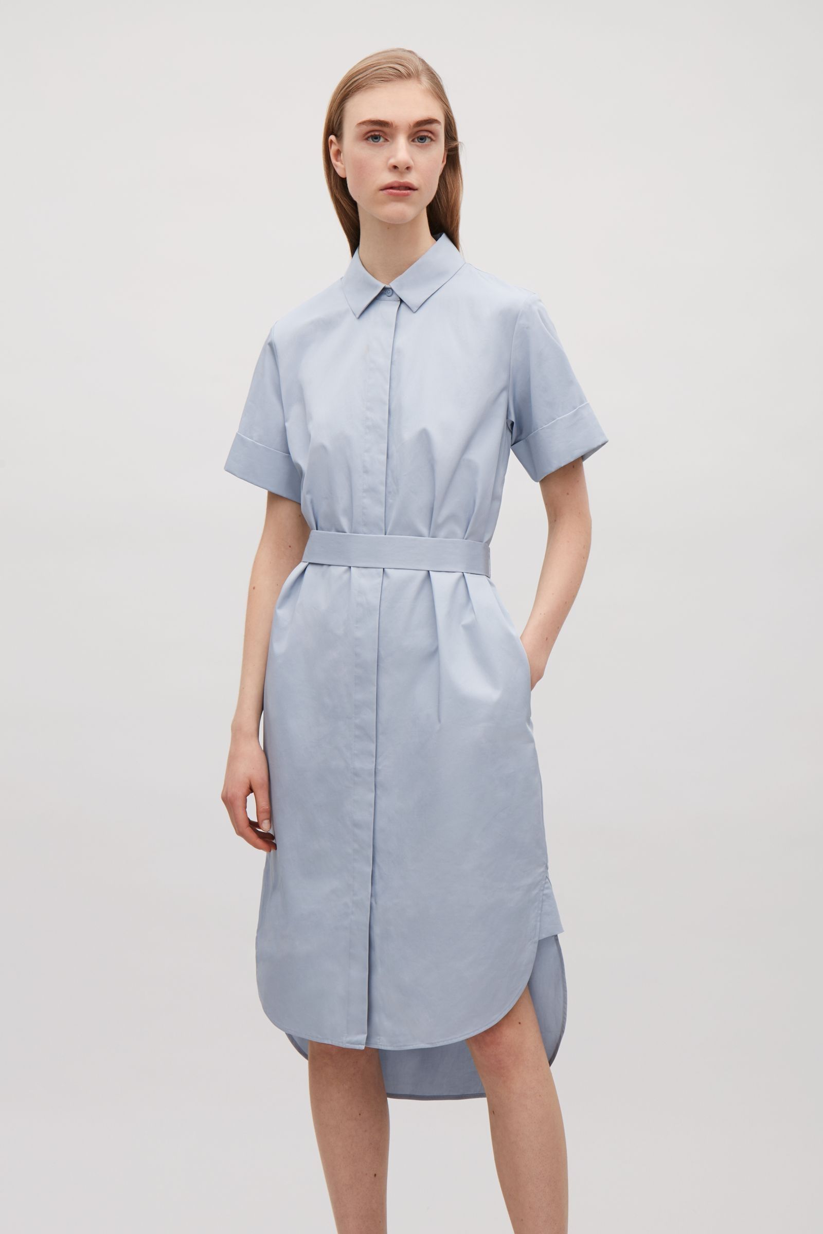 Cos image 4 of belted shirt dress in dusty blue shirt