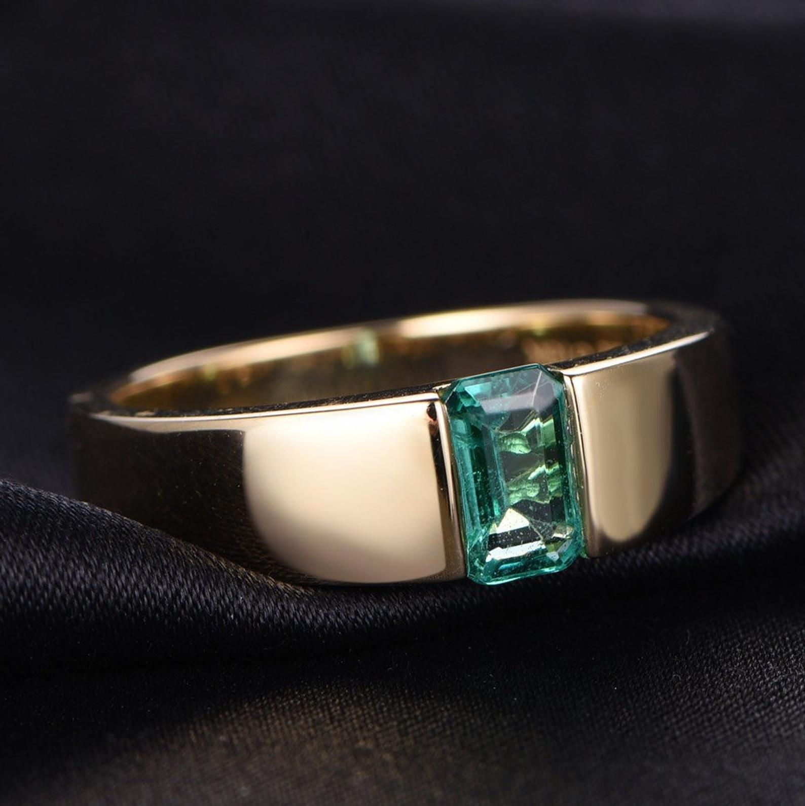 18k yellow gold emerald engagement ring wide band width