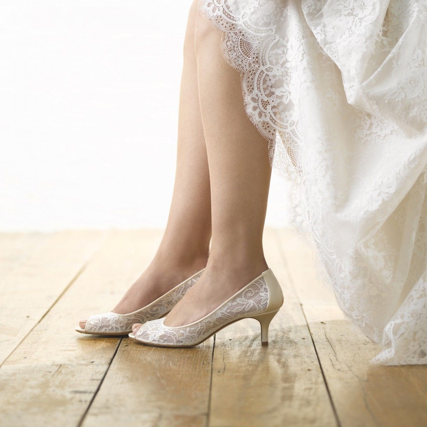 Harriet wilde dora ivory lace peep toe wedding shoes