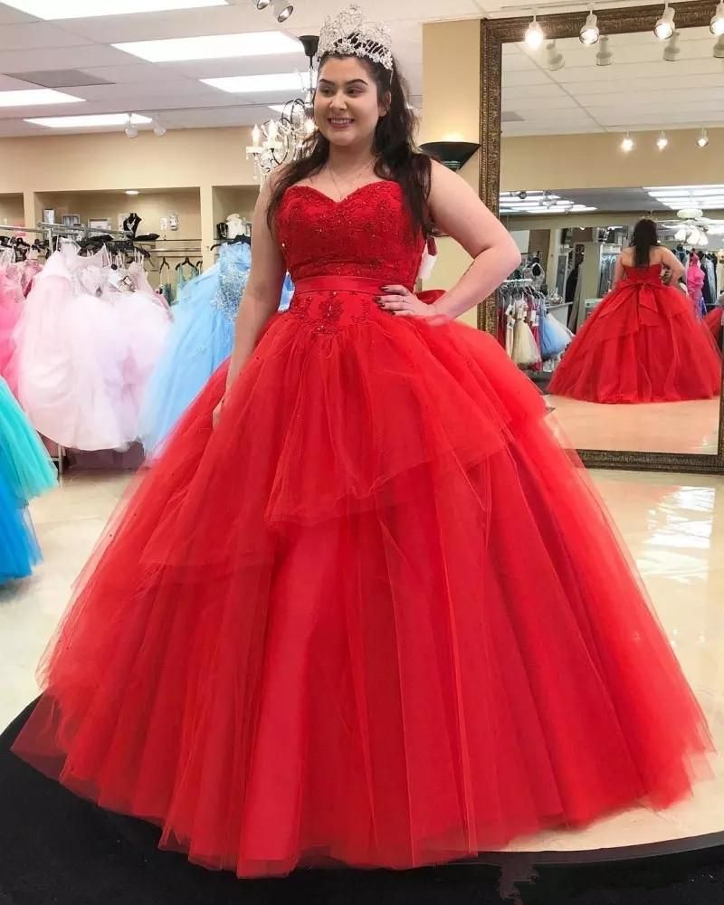 2020 lovely red plus size quinceanera prom dresses